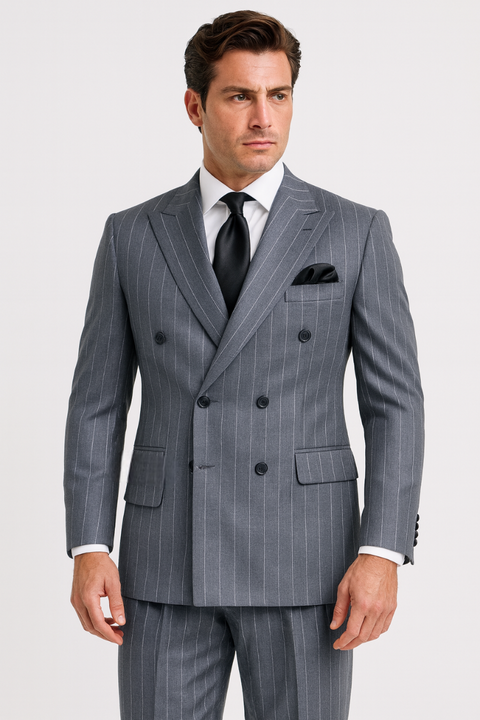 Rossiman Suit  - Classic Fit Athletic Cut 100% Wool Super 150s Italian Fabric Peak Lapel in Color Grey