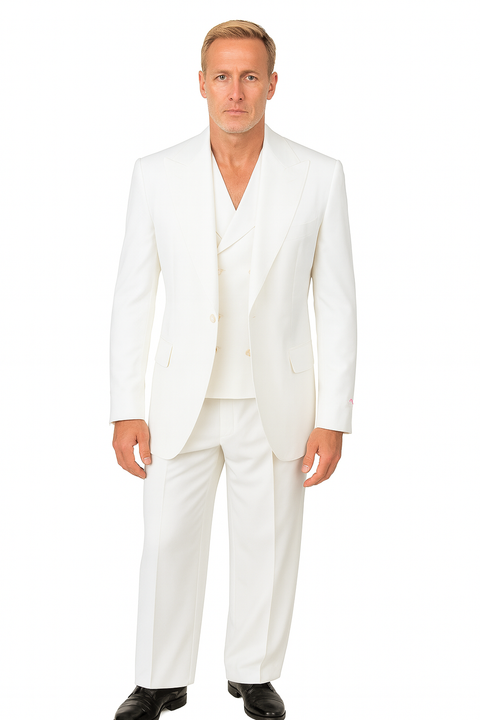 Tiglio Rosso Suit  - Classic Fit Athletic Cut 100% Wool Super 150s Italian Fabric Peak Lapel in Color Off White