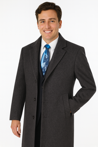 Charcoal Grey Wool & Cashmere Overcoat - Full Length
