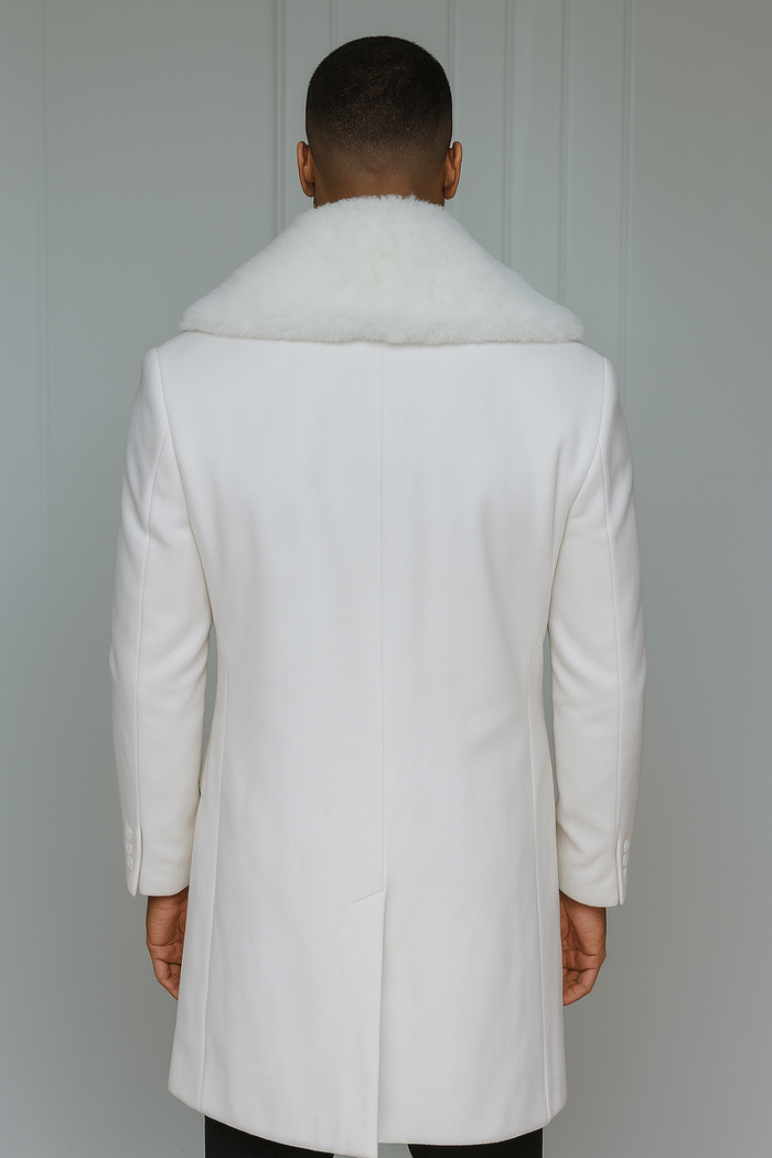 Mens Full Length and Cashmere Overcoat - Winter Topcoats - White Coat