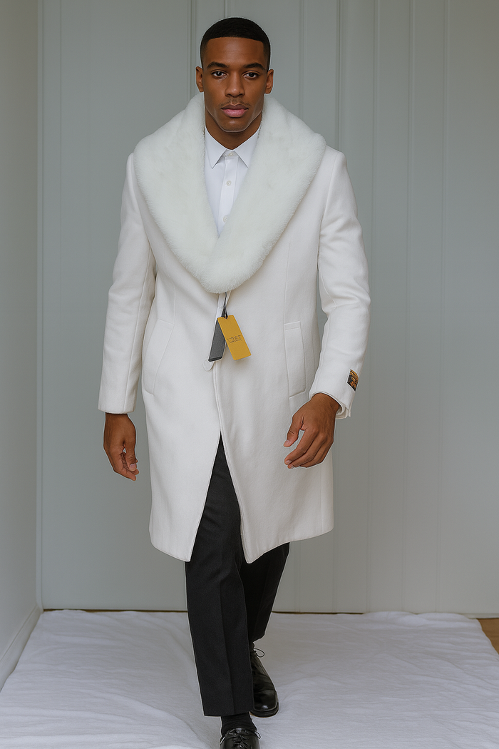 Mens Full Length and Cashmere Overcoat - Winter Topcoats - White Coat