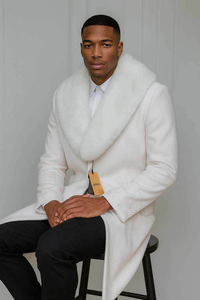 Mens Full Length and Cashmere Overcoat - Winter Topcoats - White Coat
