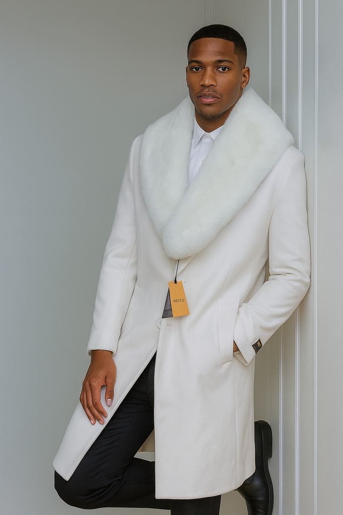 Mens Full Length and Cashmere Overcoat - Winter Topcoats - White Coat