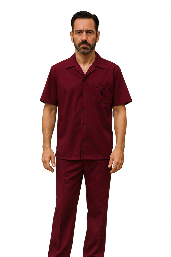 Mens Walking Suit - Big and Tall Casual Suit - Burgundy Suit Up to 6XL Pants