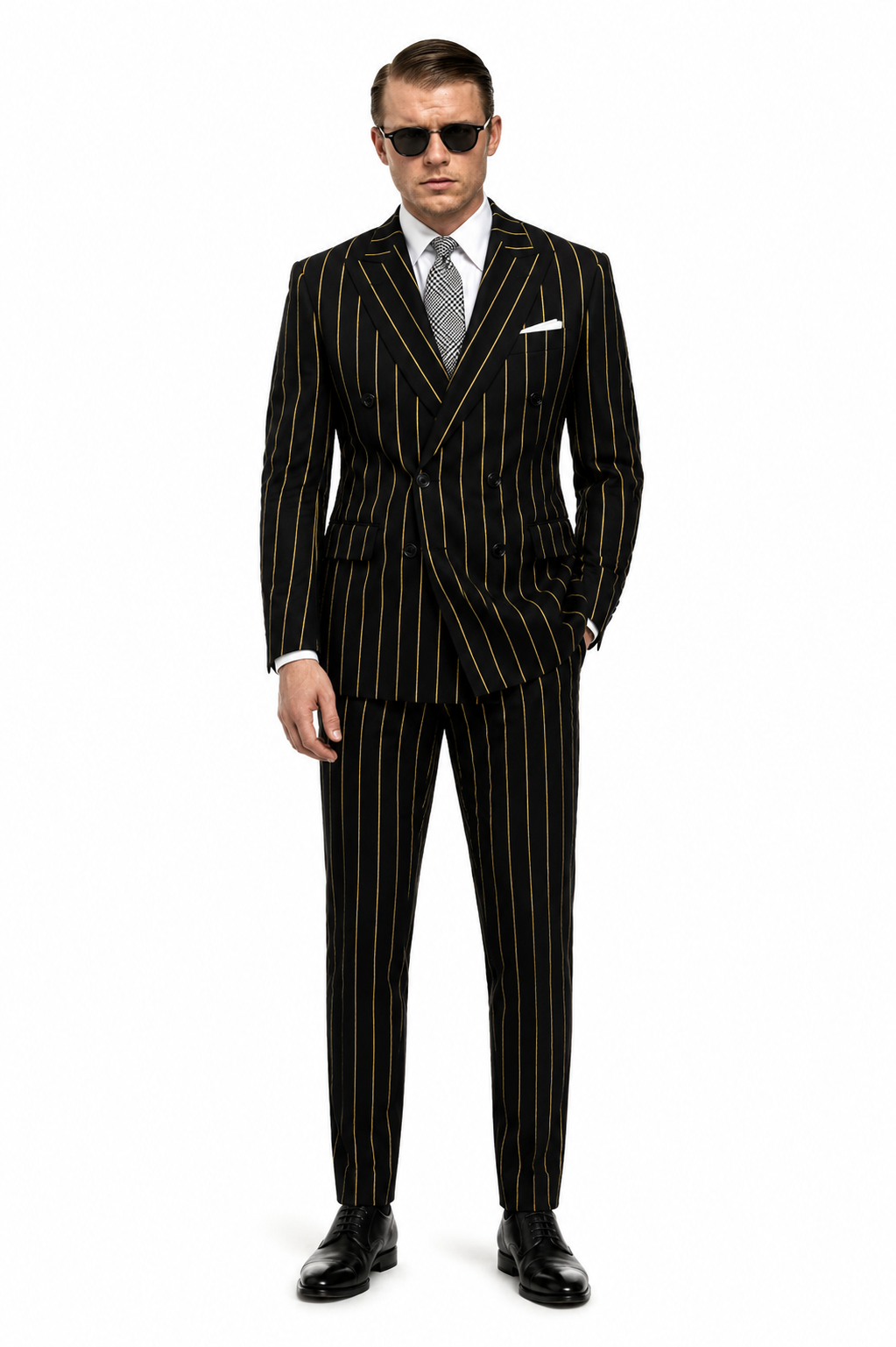 Black and Gold Pinstripe Vested Suit