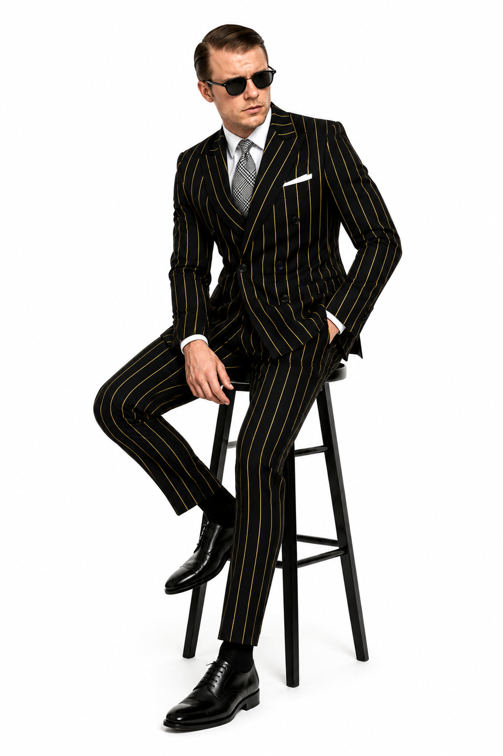 Black and Gold Pinstripe Vested Suit