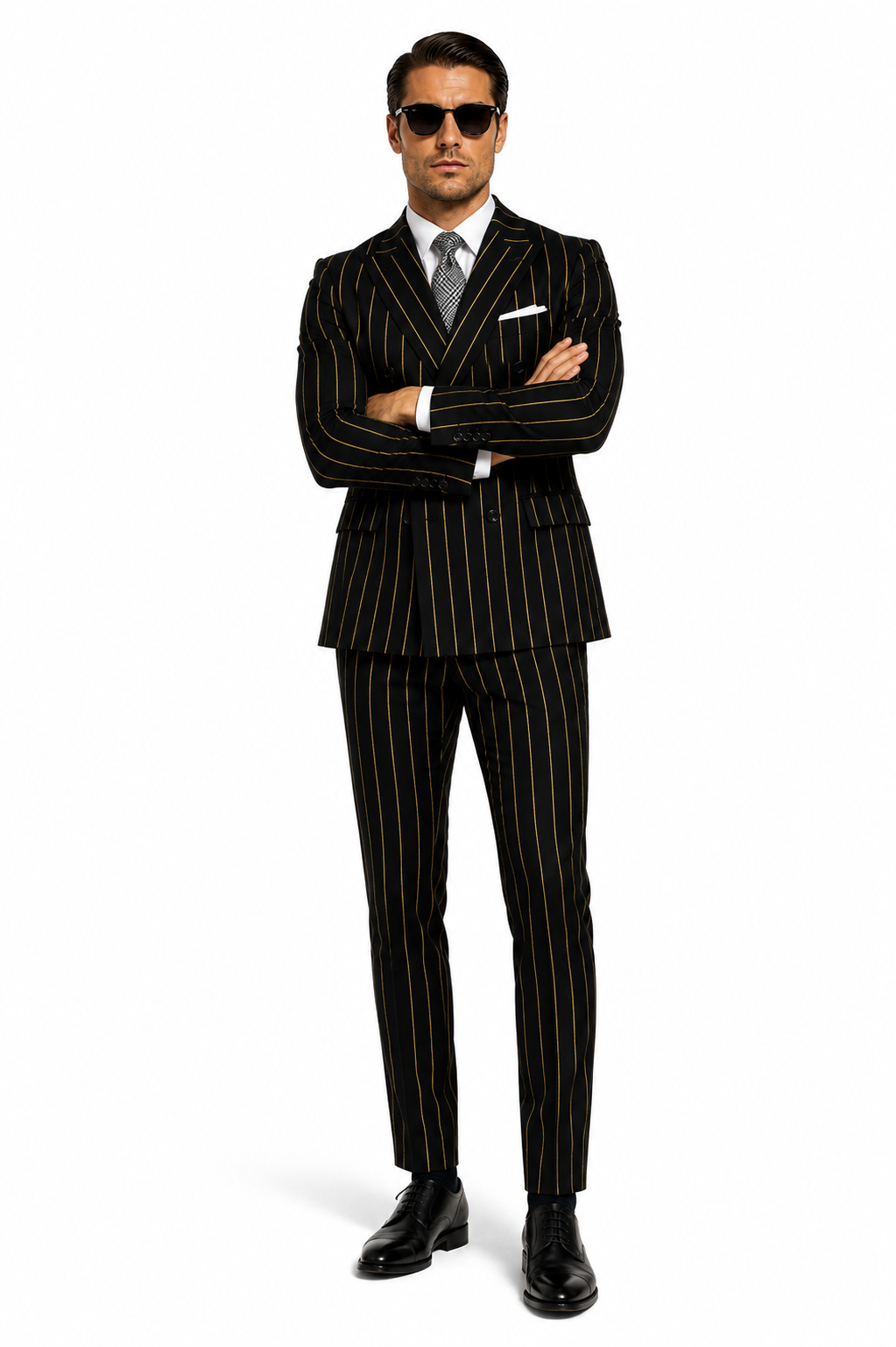 Black and Gold Pinstripe Vested Suit