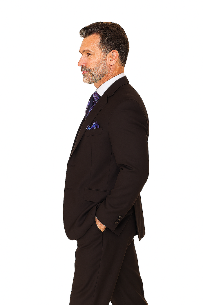 Solid Plum Eggplant Very Dark Purple W Hand-Pick Stitching Super 150'S Vested Suit