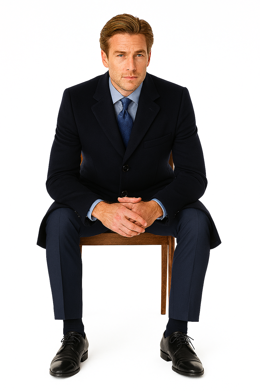 Pure Wool Navy Men’s Full-Length Overcoat