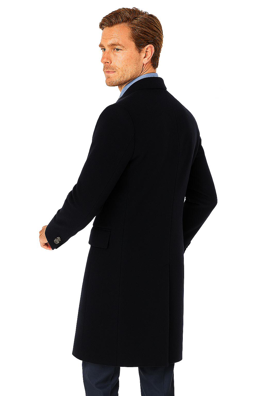 Pure Wool Navy Men’s Full-Length Overcoat