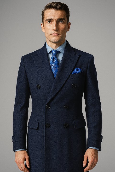 Men's Navy Wool Peacoat - Double Breasted Overcoat