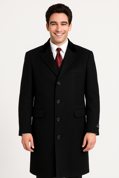 Black Cashmere Chesterfield Overcoat, Full Length 1920s