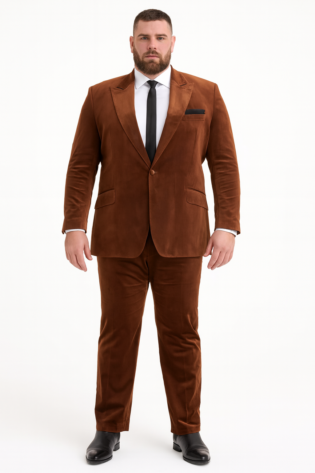 Brown Velvet Slim Fit Blazer and Pants Set