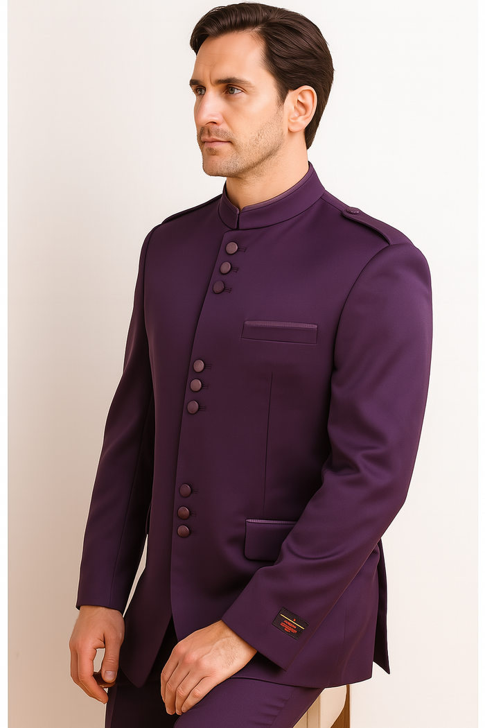 Men's Purple Collarless Blazer Nehru Jacket