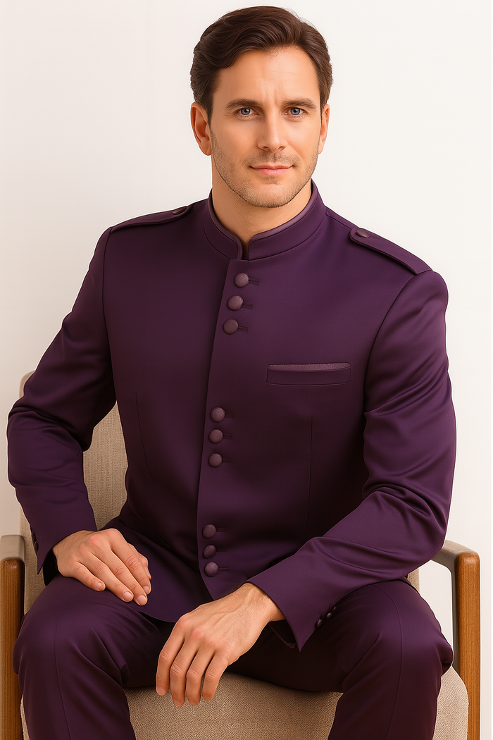 Men's Purple Collarless Blazer Nehru Jacket