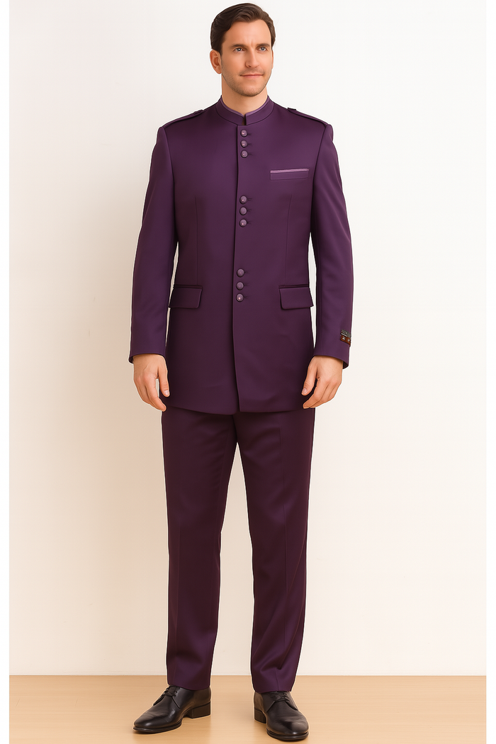 Men's Purple Collarless Blazer Nehru Jacket