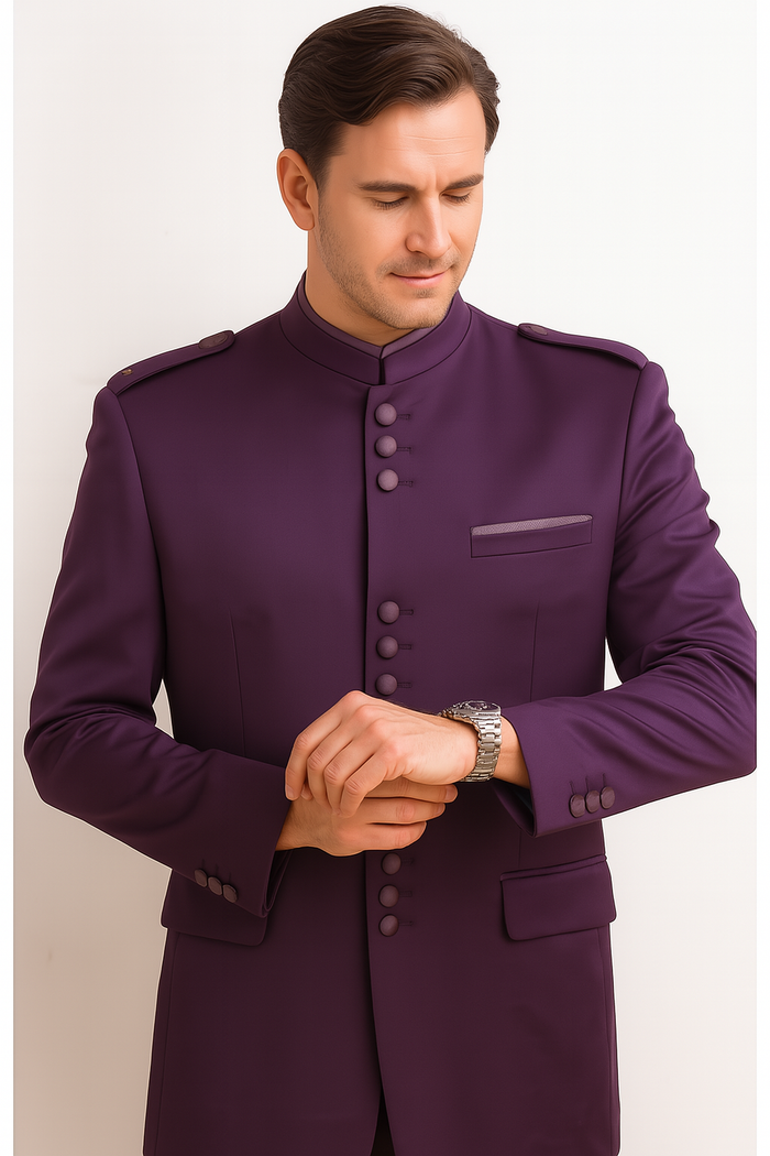Men's Purple Collarless Blazer Nehru Jacket