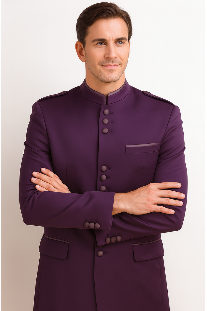 Men's Purple Collarless Blazer Nehru Jacket