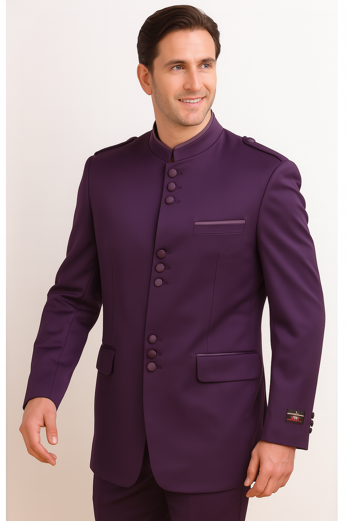 Men's Purple Collarless Blazer Nehru Jacket