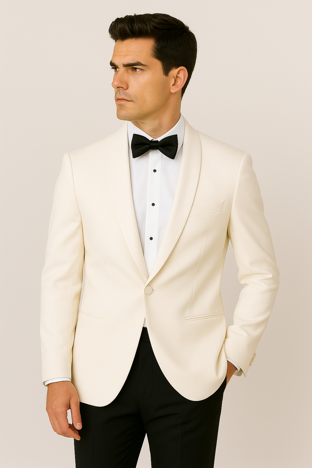 Single Breasted Ivory White Tropical 1 Button Shawl Lapel Dinner Jackets