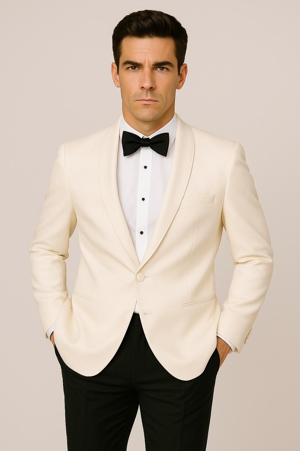 Single Breasted Ivory White Tropical 1 Button Shawl Lapel Dinner Jackets