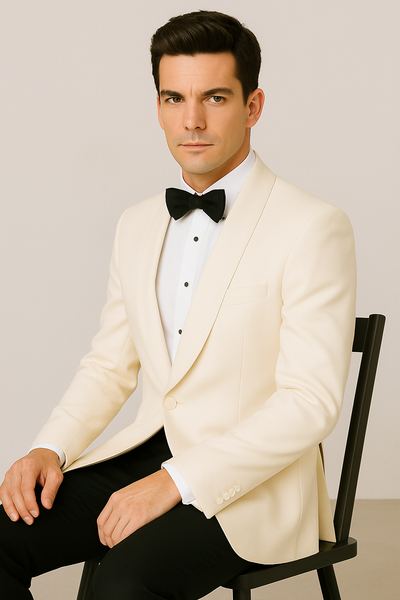 Single Breasted Ivory White Tropical 1 Button Shawl Lapel Dinner Jackets