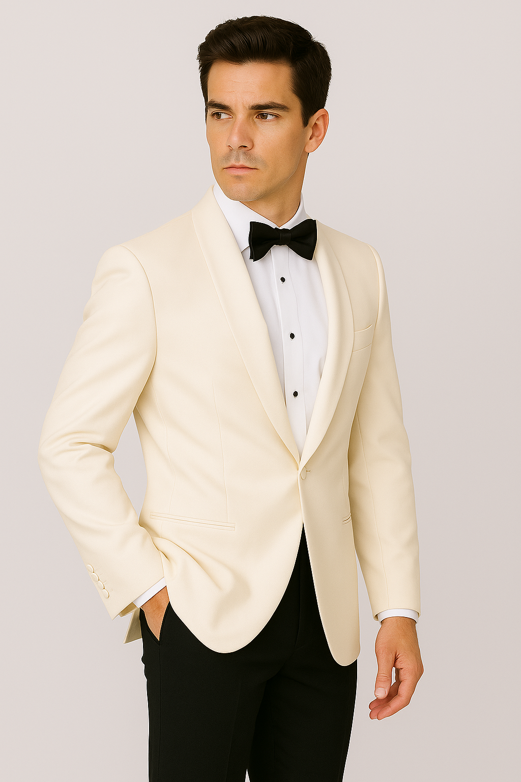 Single Breasted Ivory White Tropical 1 Button Shawl Lapel Dinner Jackets