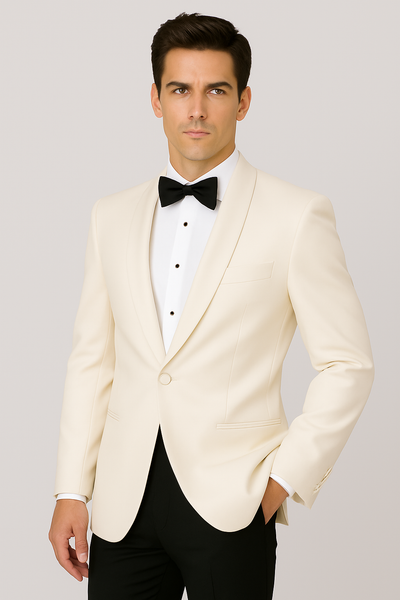 Single Breasted Ivory White Tropical 1 Button Shawl Lapel Dinner Jackets