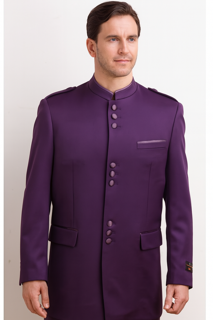 Men's Purple Collarless Blazer Nehru Jacket