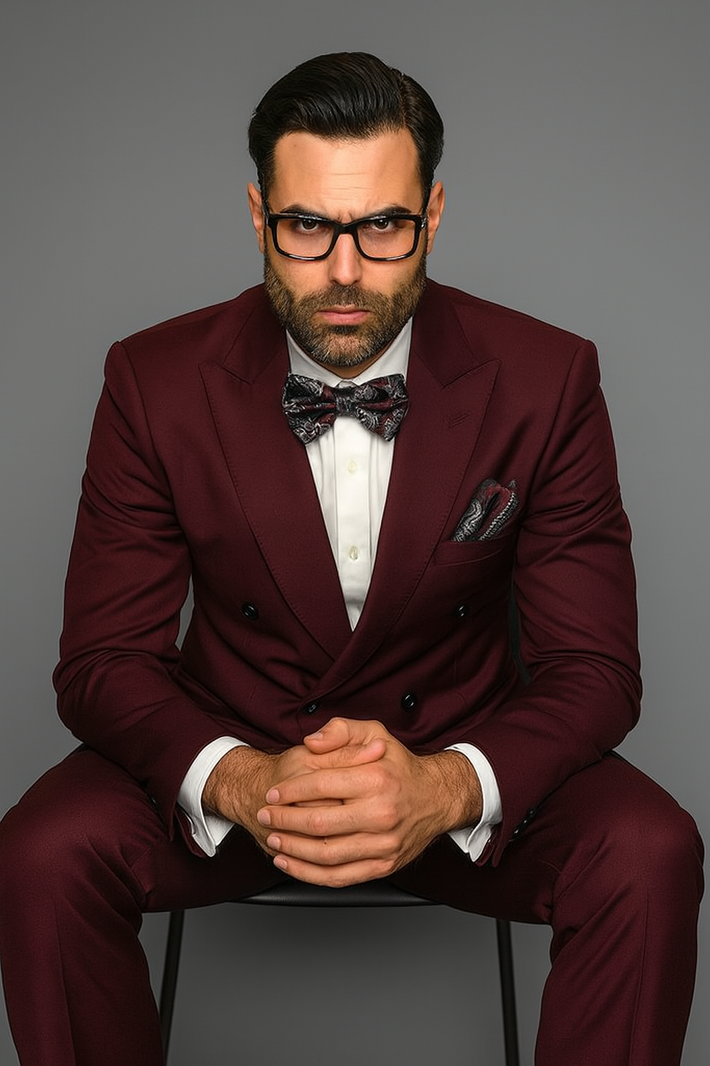 Mens Classic Wool Double Breasted Suit in Burgundy