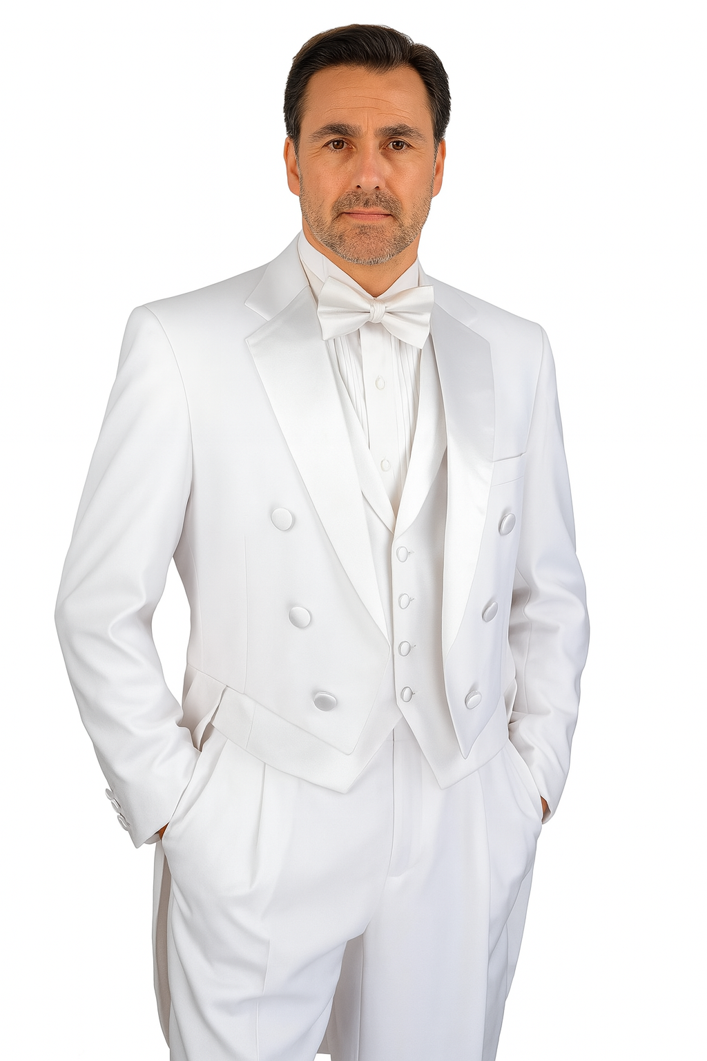 Mens Tailcoat White Tail Tuxedo With Lapelled Vest Available Peak or Collar