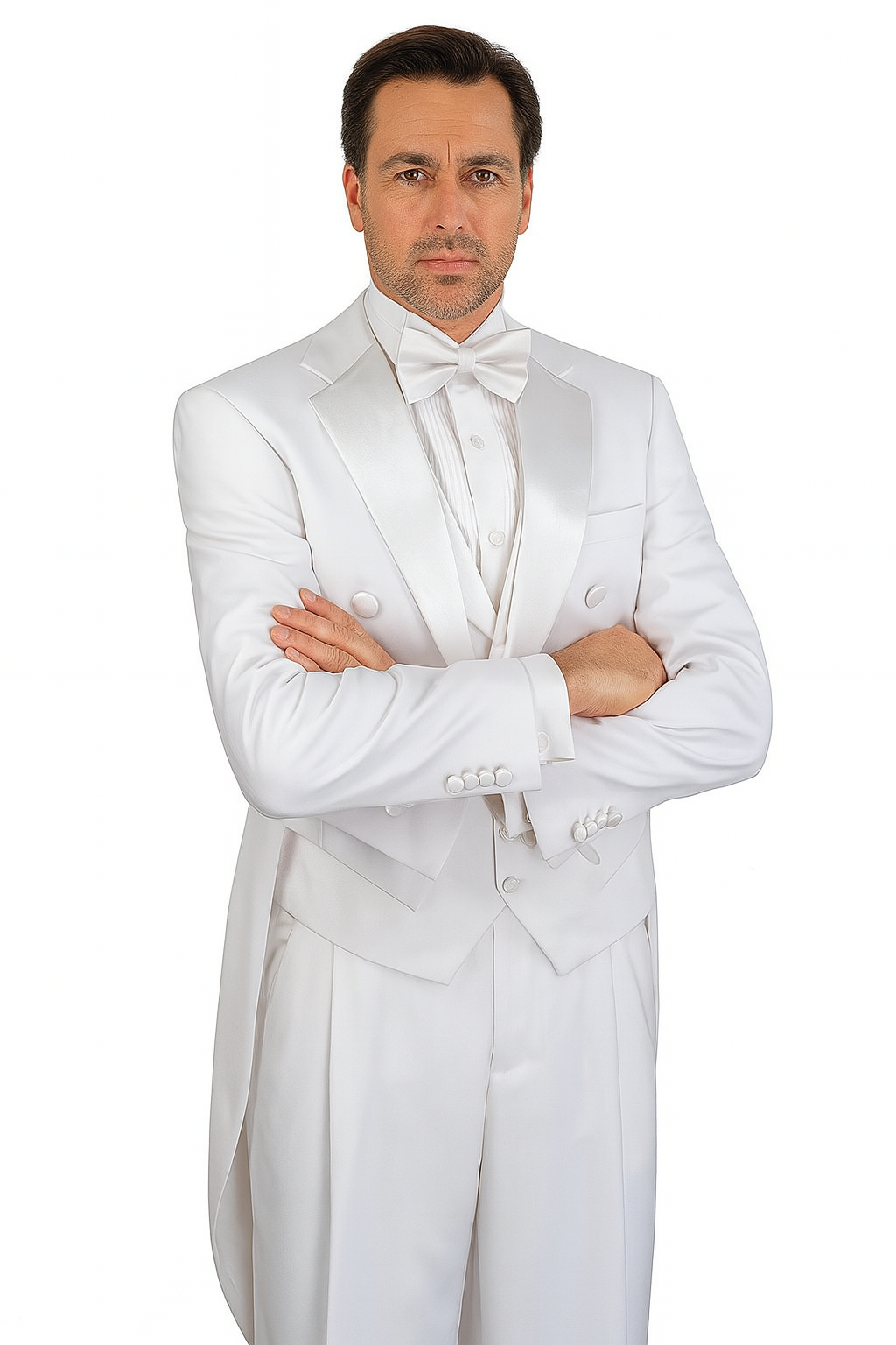 Mens Tailcoat White Tail Tuxedo With Lapelled Vest Available Peak or Collar