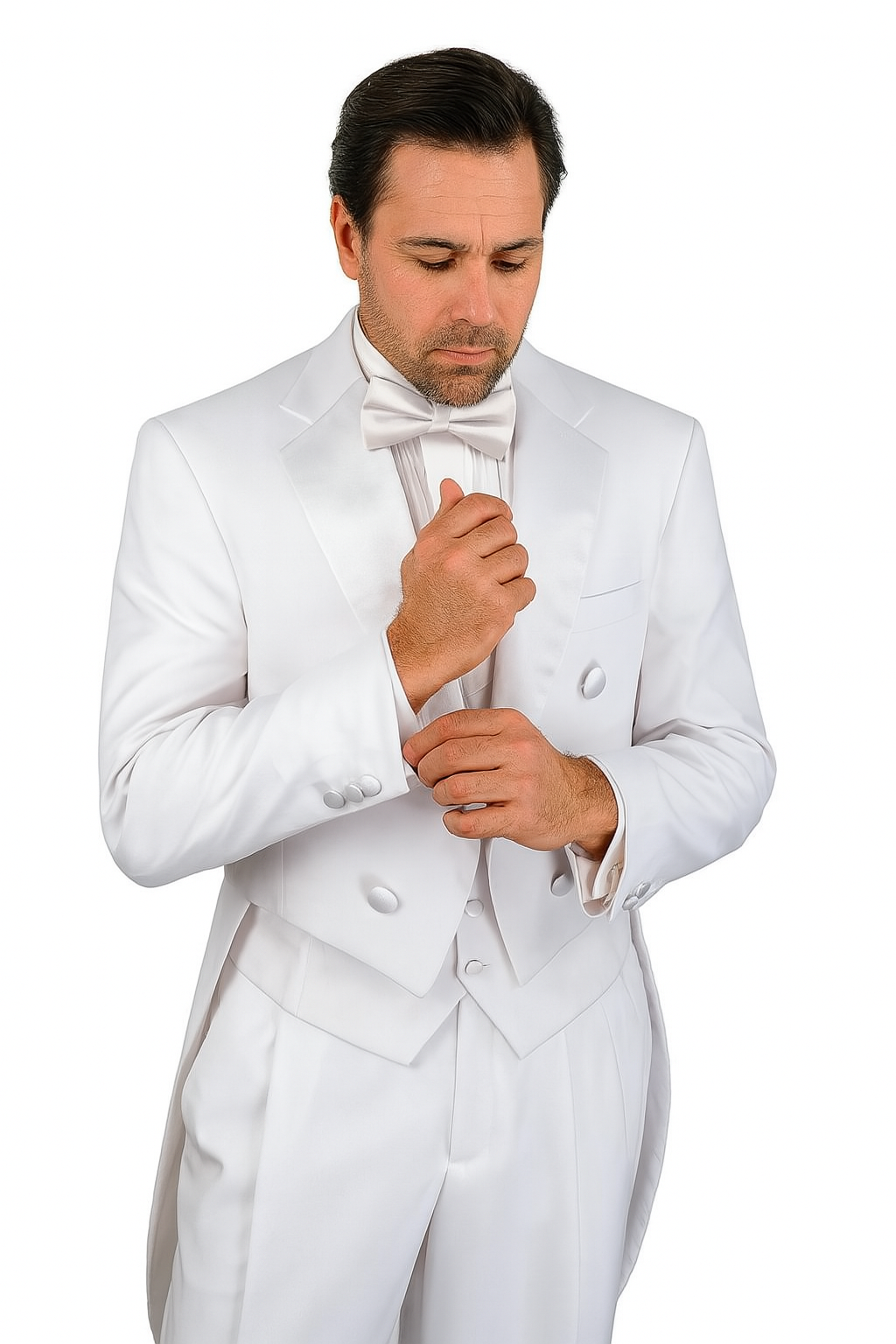 Mens Tailcoat White Tail Tuxedo With Lapelled Vest Available Peak or Collar