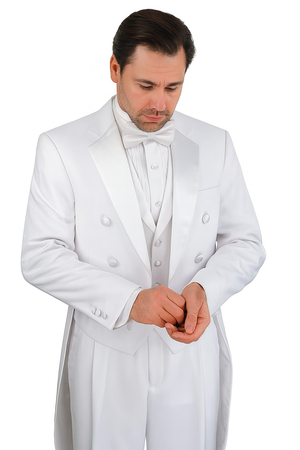 Mens Tailcoat White Tail Tuxedo With Lapelled Vest Available Peak or Collar