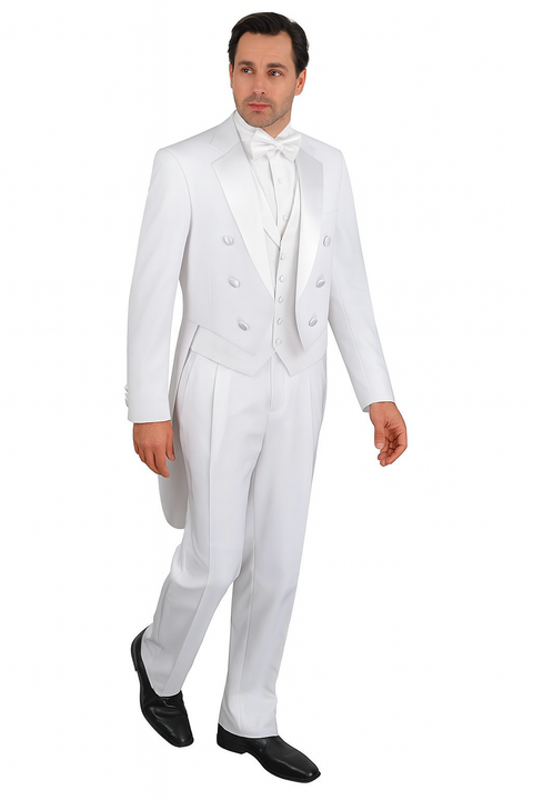 Mens Tailcoat White Tail Tuxedo With Lapelled Vest Available Peak or Collar