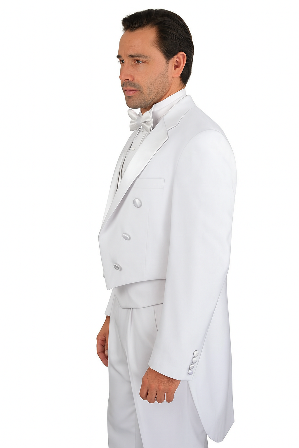 Mens Tailcoat White Tail Tuxedo With Lapelled Vest Available Peak or Collar