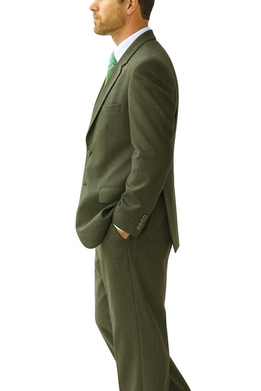 High Quality Dark Olive Green Available In Two ~ 2 Buttons Only Vested Poly~Rayon Fabric 3 ~ Three Piece Suit