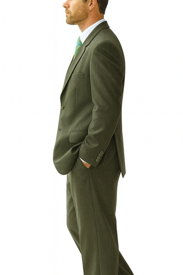 High Quality Dark Olive Green Available In Two ~ 2 Buttons Only Vested Poly~Rayon Fabric 3 ~ Three Piece Suit