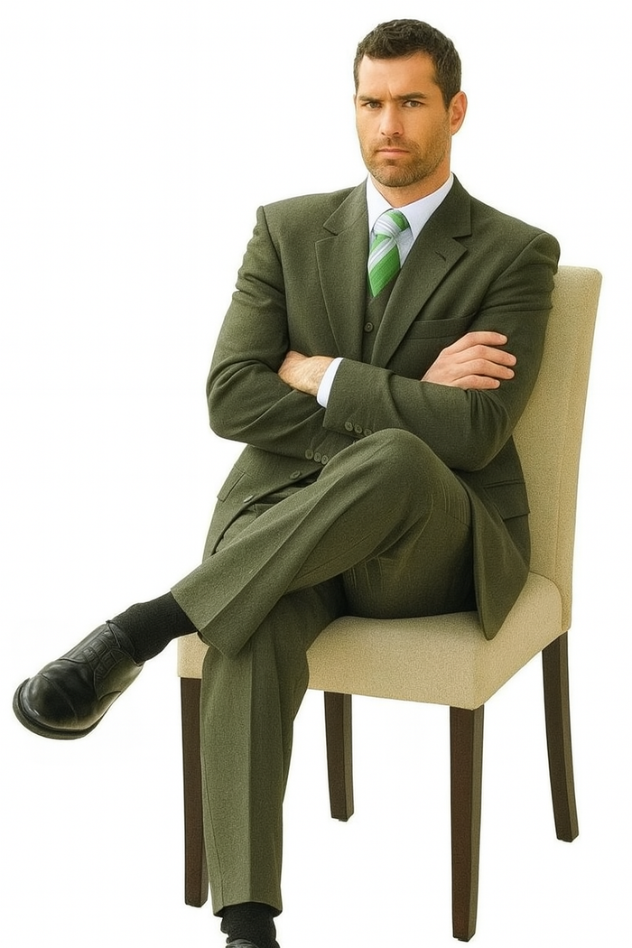 High Quality Dark Olive Green Available In Two ~ 2 Buttons Only Vested Poly~Rayon Fabric 3 ~ Three Piece Suit