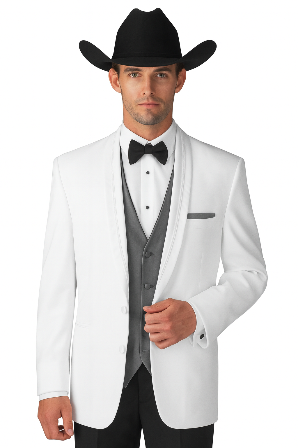 Mens White Cowboy Tuxedo - White Cowboy Suit - Western Suit (Jacket + Pants)