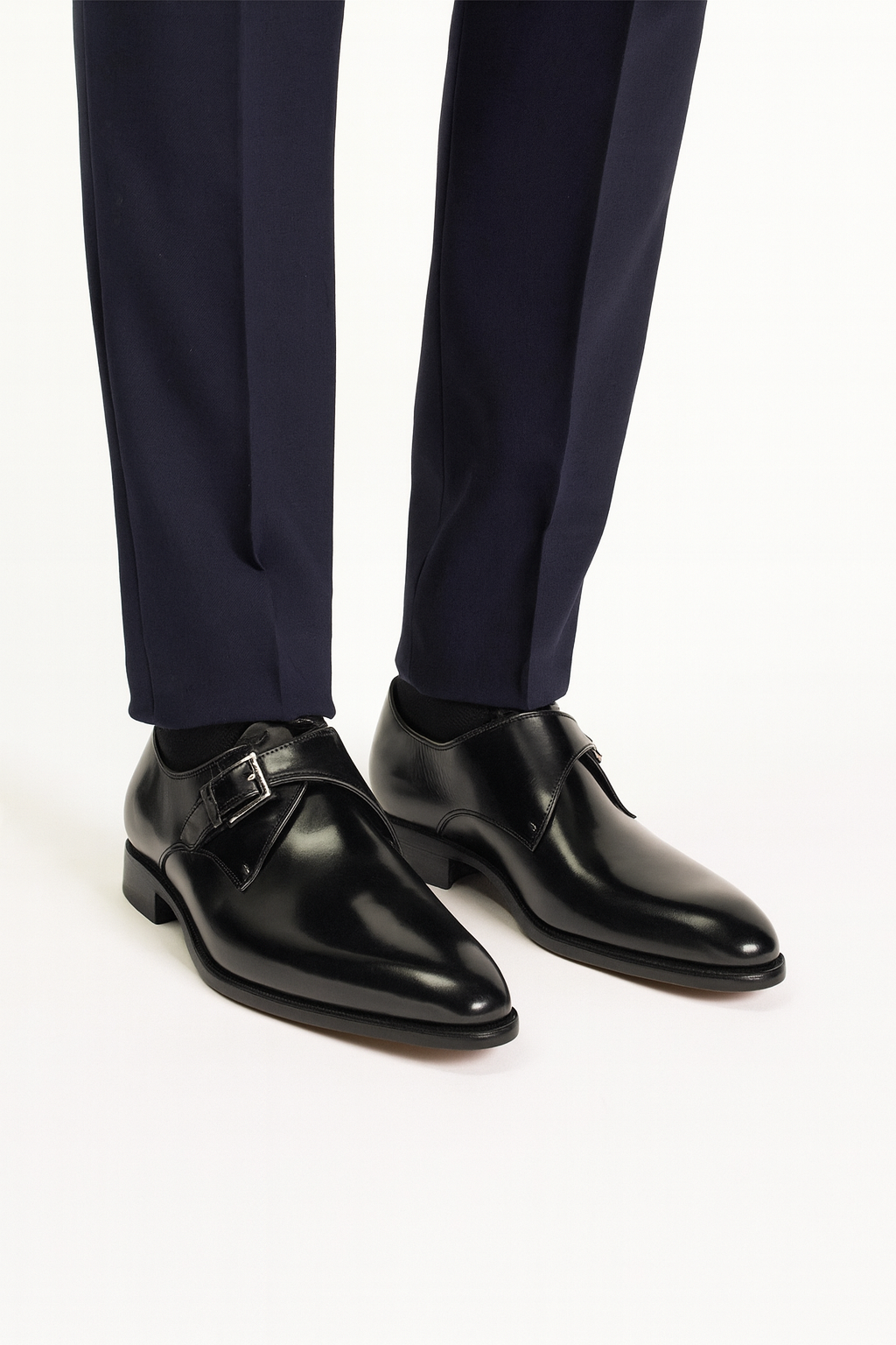 Carrucci Men's Black Genuine Calfskin Leather With Monk Strap Fashion Black Dress Shoe- Men's Buckle Dress Shoes