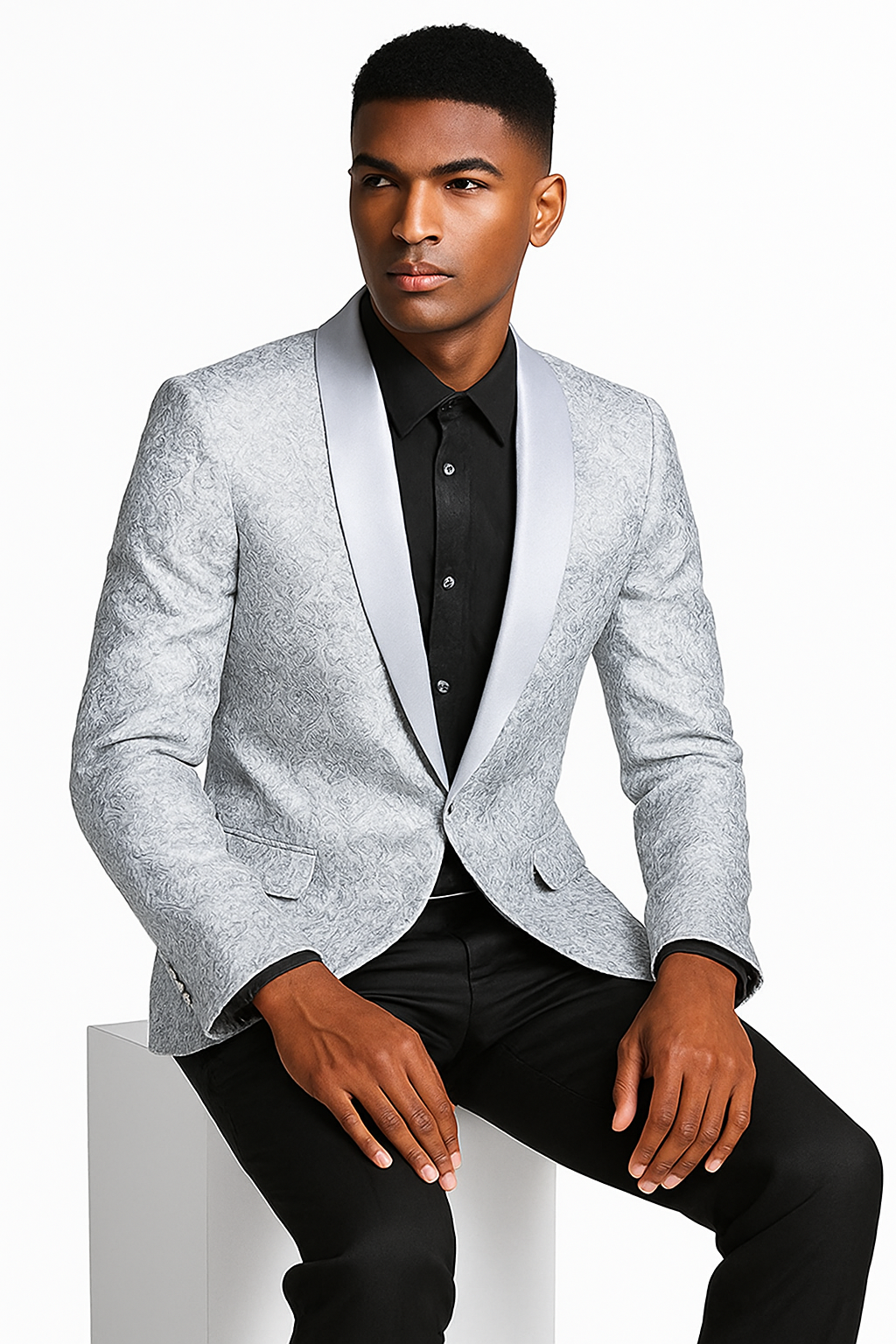 Silver Grey Paisley Slim Tuxedo Jacket