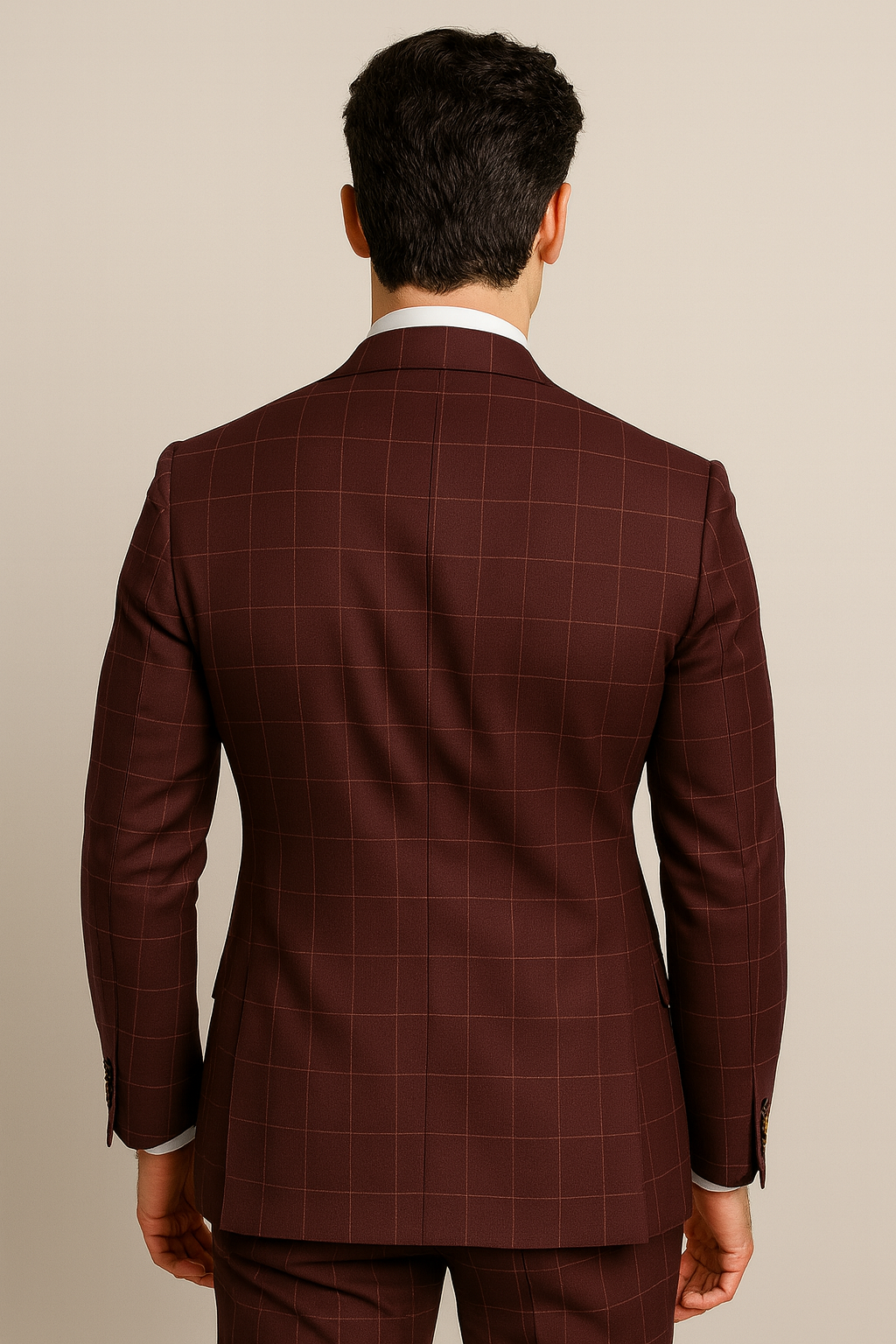 Men's Six Button Double Breasted Peak Lapel Jacket In Burgundy