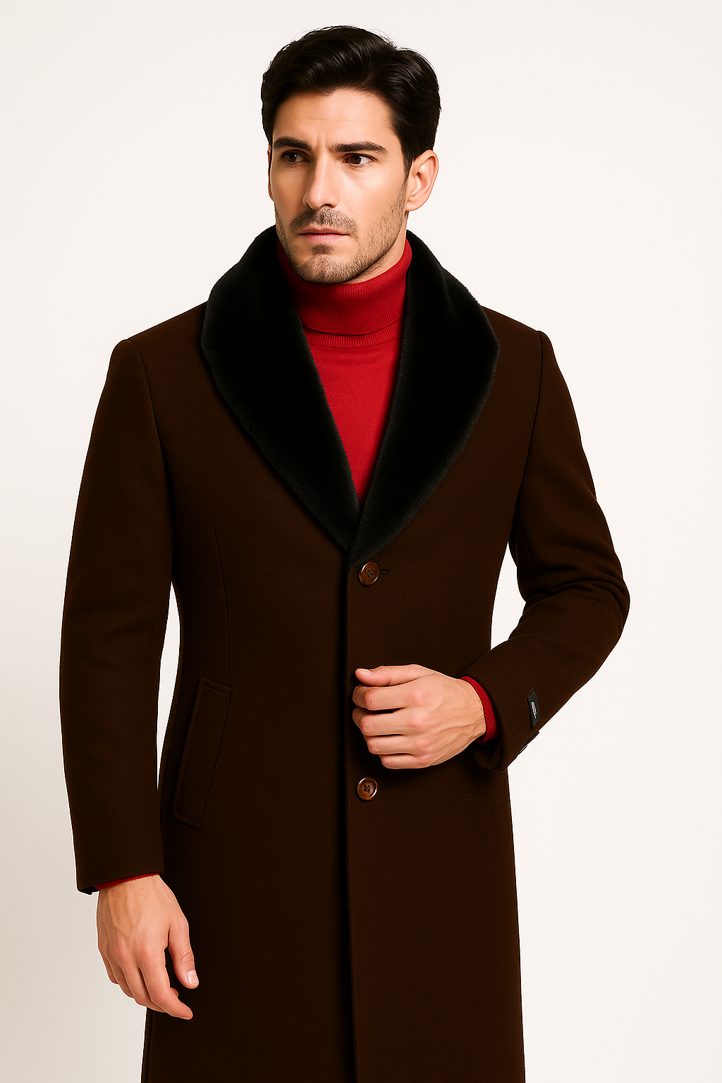 Men's Big And Tall Overcoat Long Men's Dress Topcoat - Winter coat 4XL 5XL 6XL Dark Brown