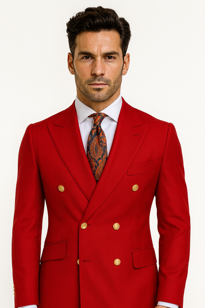 Double Breasted Blazer with Gold Buttons - Red Sport Coat