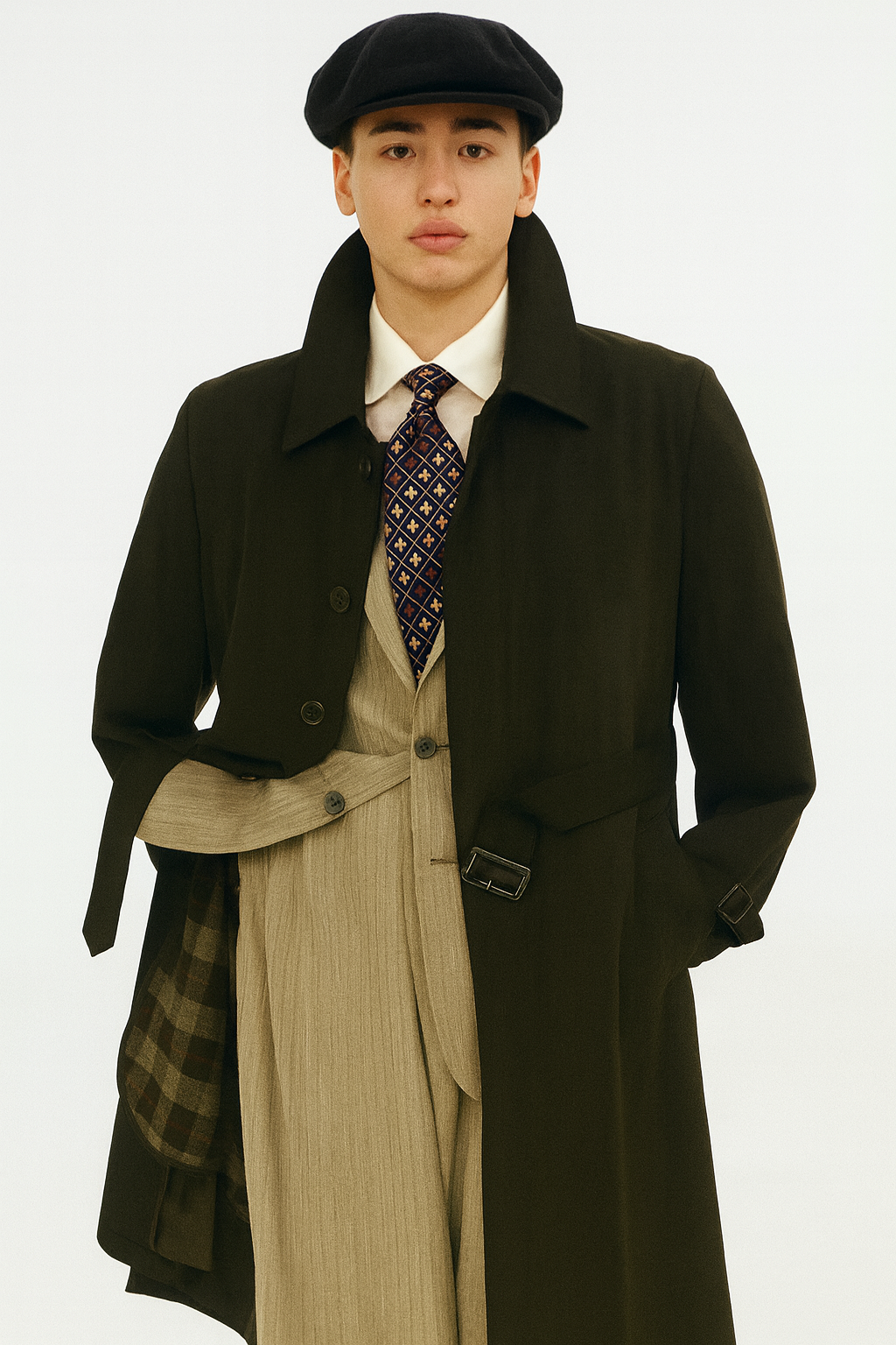 All Weather Men's Dress Coat Belted Rain Coat ~ Long full Maxi length Trench Coat Black Long Style