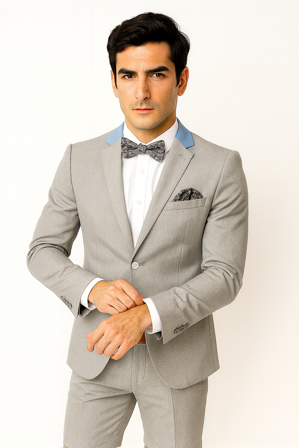 Men's Summer Business Light Gray Suits With Shorts Pants Set (Sport Coat Looking)