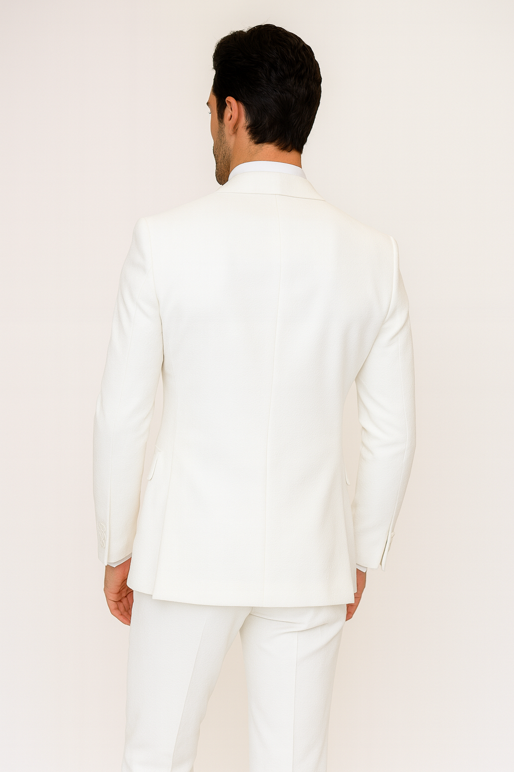 White Seersucker Peak Lapel Suit by Rossiman