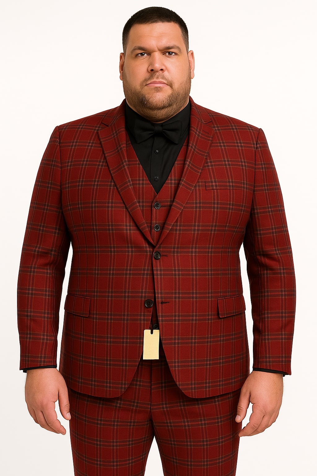 Red Tartan Christmas Suit - Holiday New Year Event Red with Gold Buttons Tuxedo Double Breasted Style