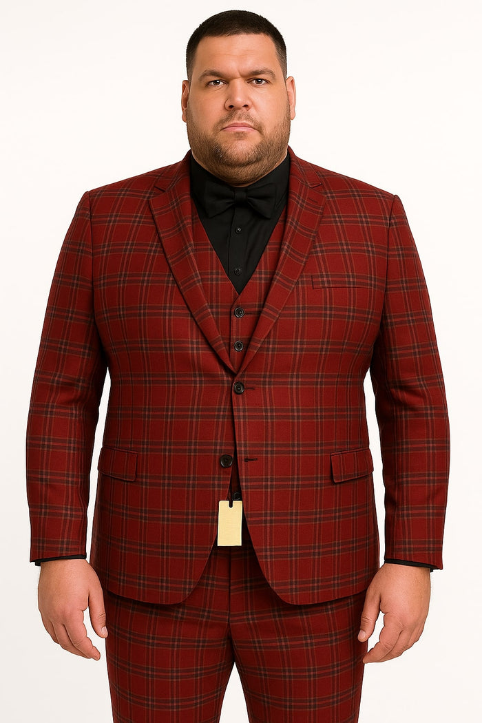 Red Tartan Christmas Suit - Holiday New Year Event Red with Gold Buttons Tuxedo Double Breasted Style